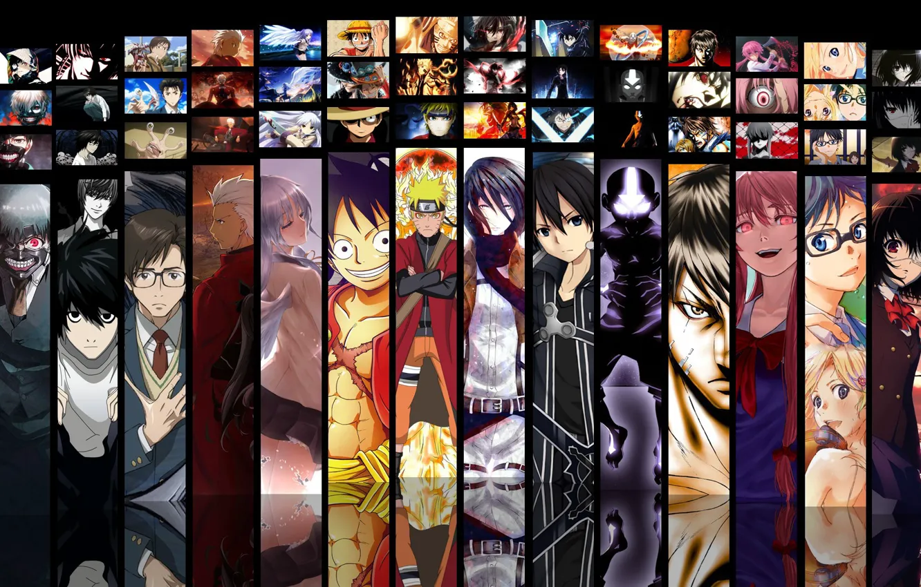 Фото обои pirate, Angel Beats!, Kanade Tachibana, Mikasa Ackerman, Naruto, Kirito, One Piece, oriental, crossover, asiatic, sage …