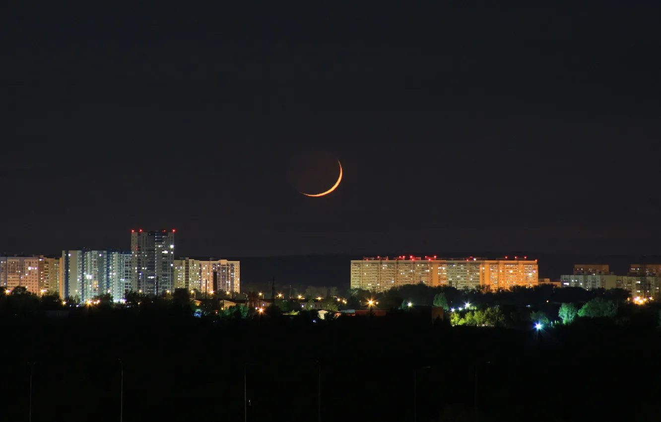Фото обои небо, ночь, город, луна, Россия, архитектура, Stan, Самарская область