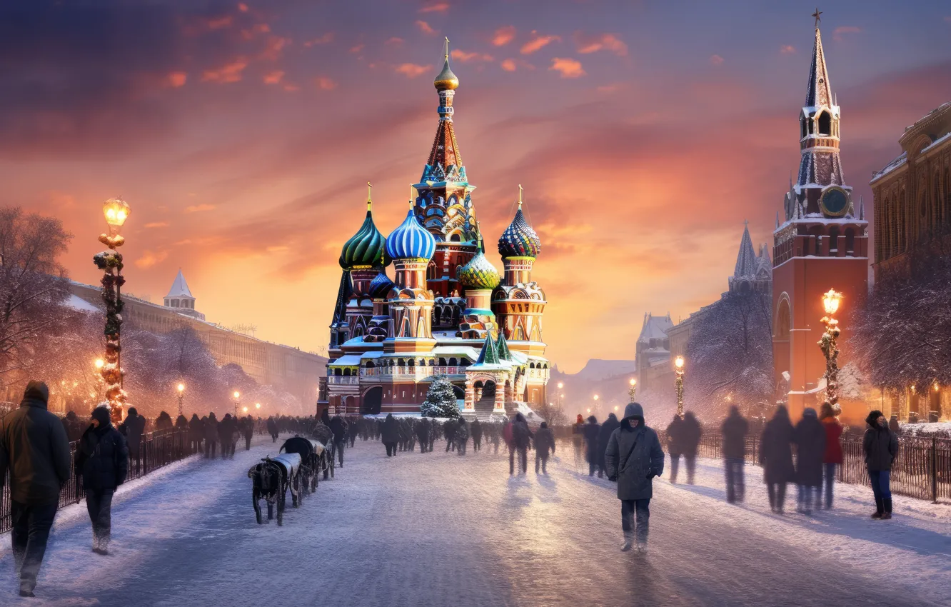 Фото обои зима, небо, снег, ночь, город, вид, здания, Рождество