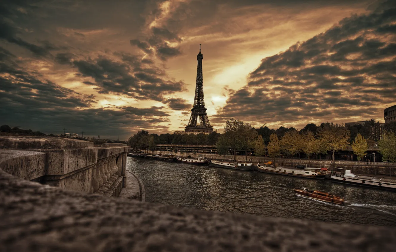 Фото обои эйфелева башня, париж, набережная