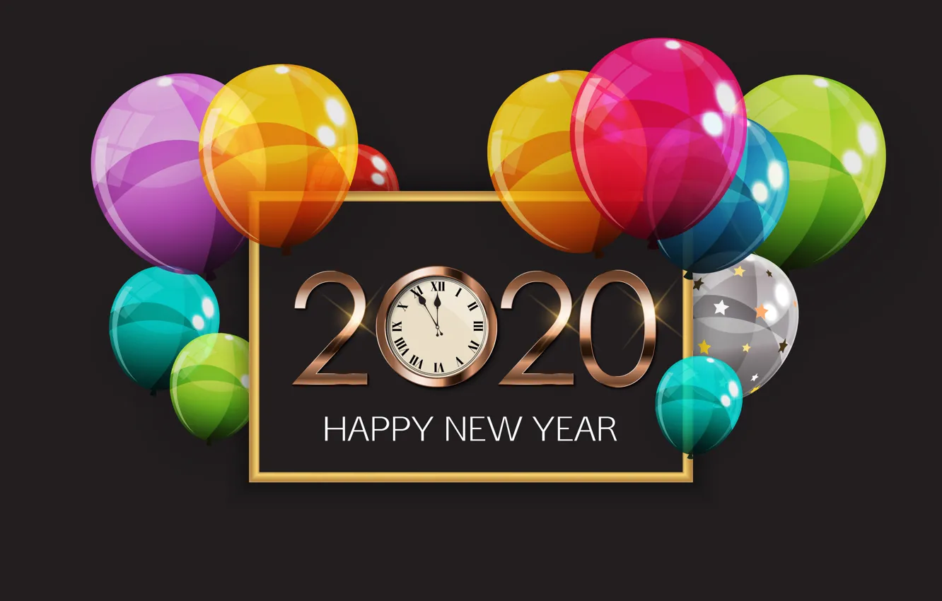 Фото обои шарики, новый год, Happy New Year, 2020