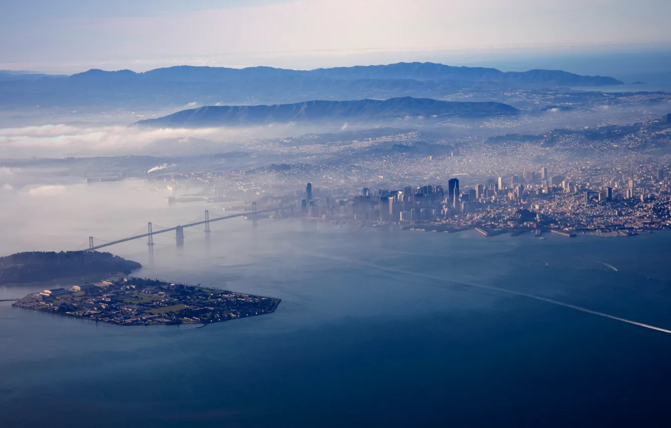 Фото обои мост, город, туман, залив, США, калифорния