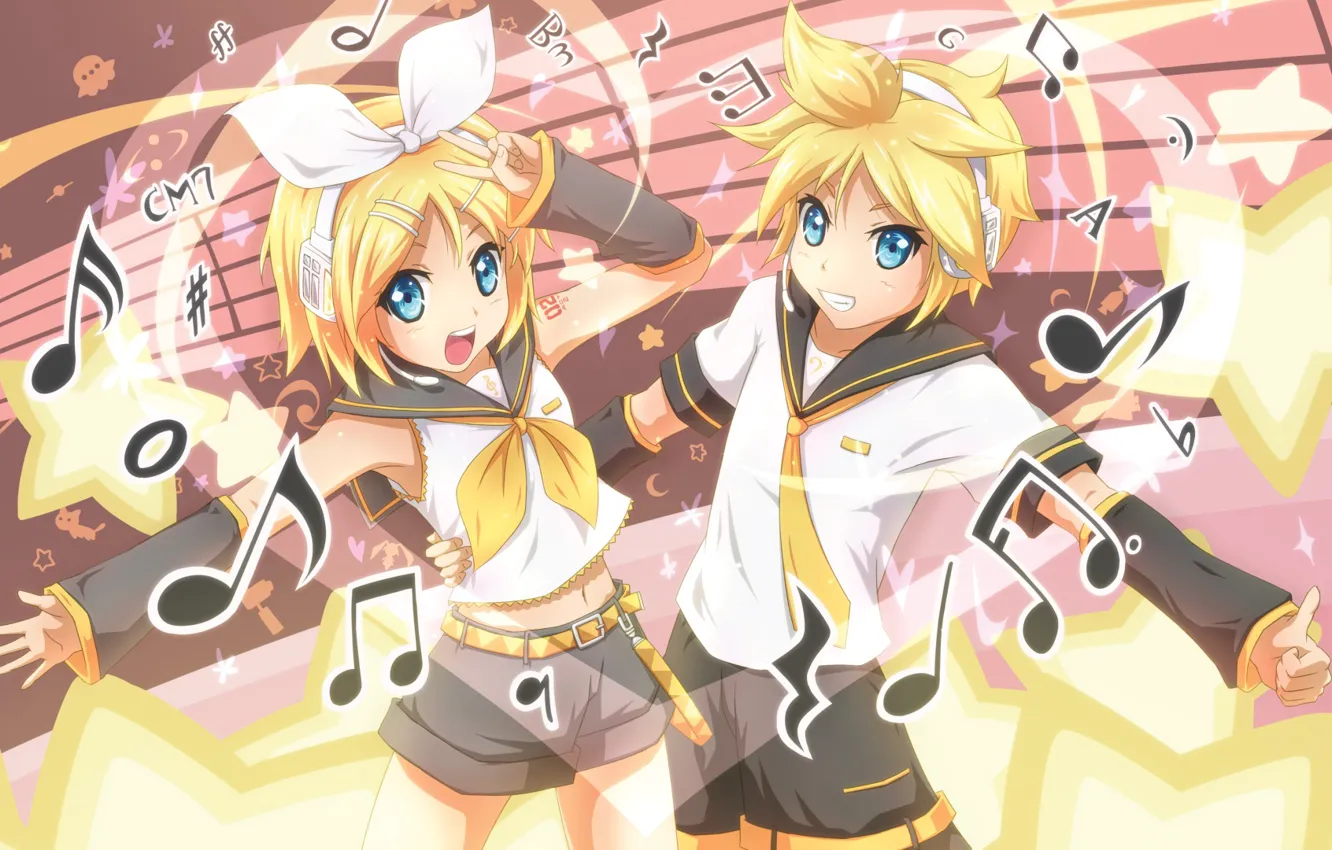 Фото обои музыка, аниме, арт, vocaloid, двое, вокалоид