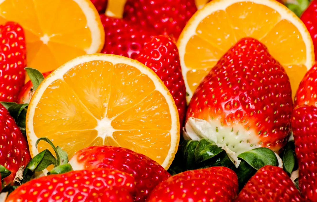 Фото обои ягоды, апельсин, клубника