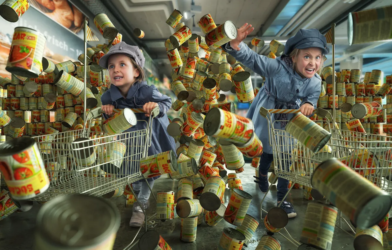 Фото обои дети, девочка, магазин, покупки, BLACK FRIDAY