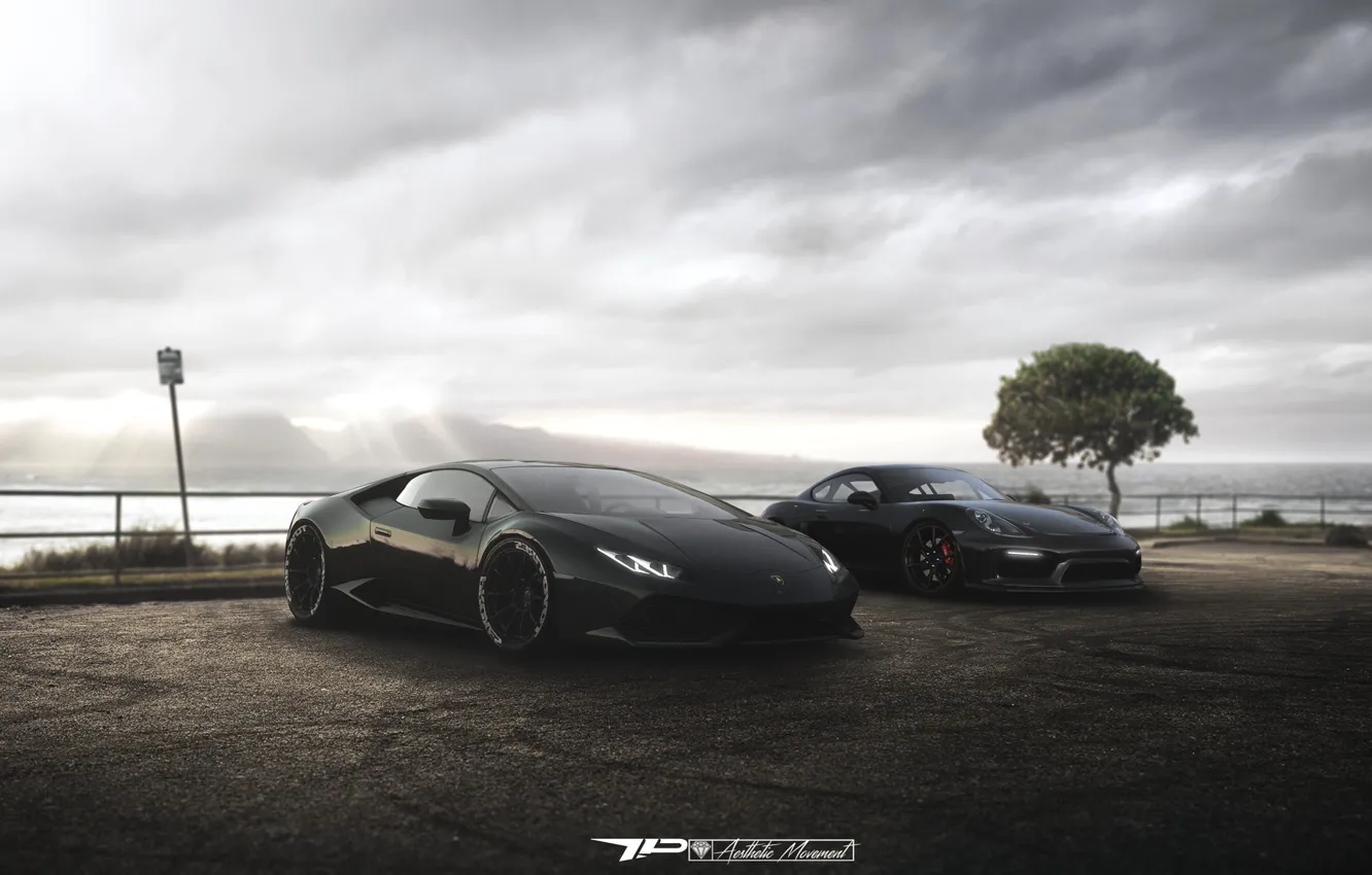 Фото обои Авто, Черный, Lamborghini, Машина, Машины, Porche, Рендеринг, Boxter