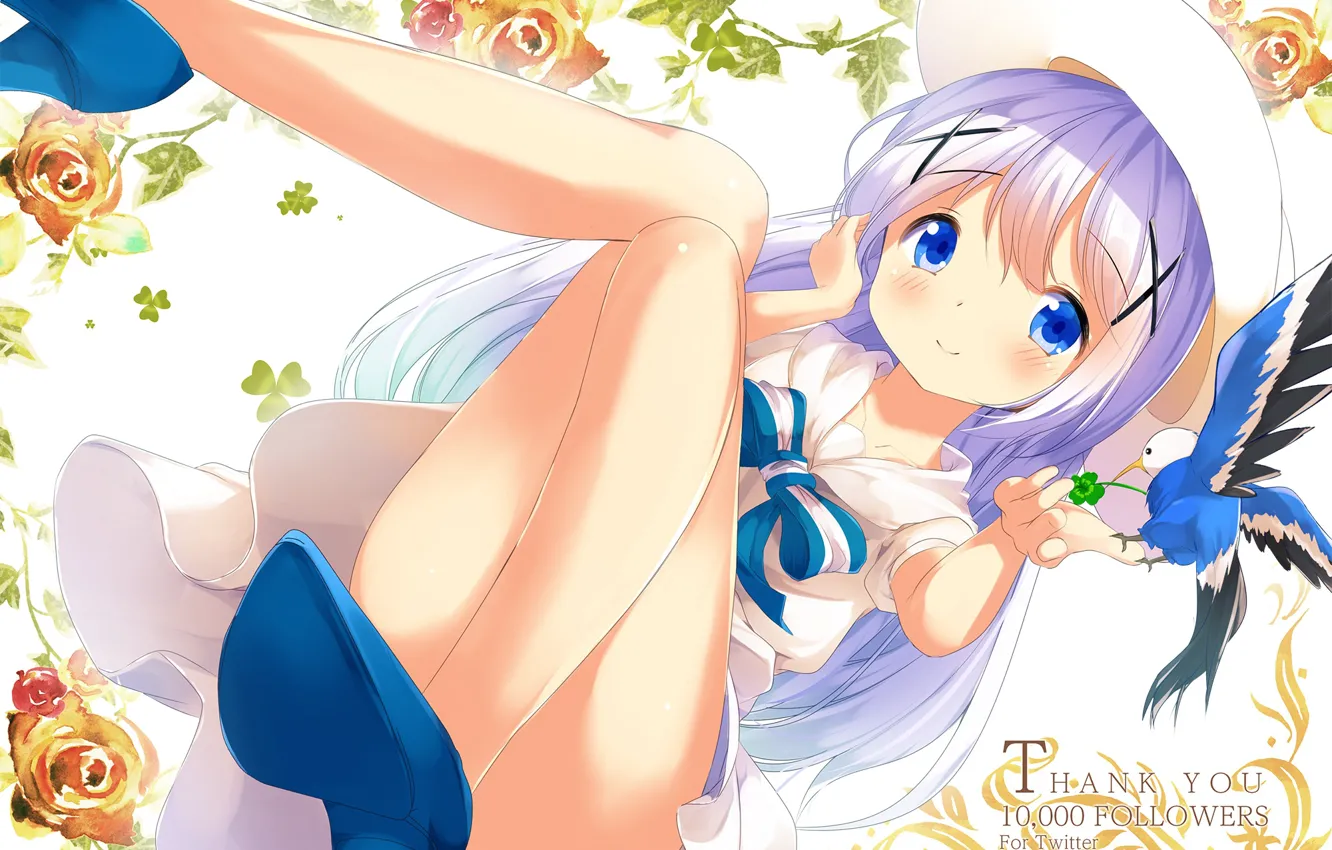 Фото обои Девочка, Аниме, Розы, Gochuumon wa usagi desu ka?, Кролика Заказывали?
