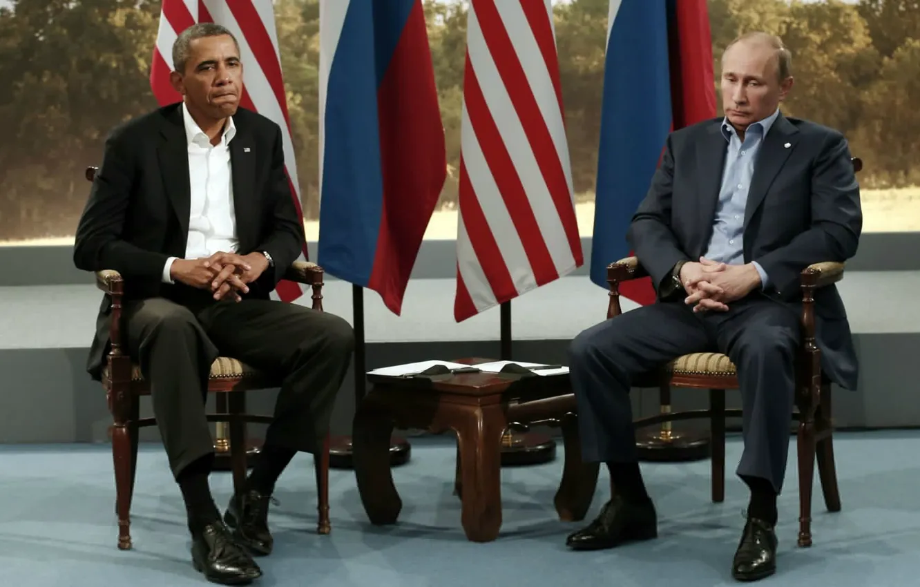 Фото обои грусть, печаль, Путин, Обама, Президент России, уныние, Барак, лидеры стран