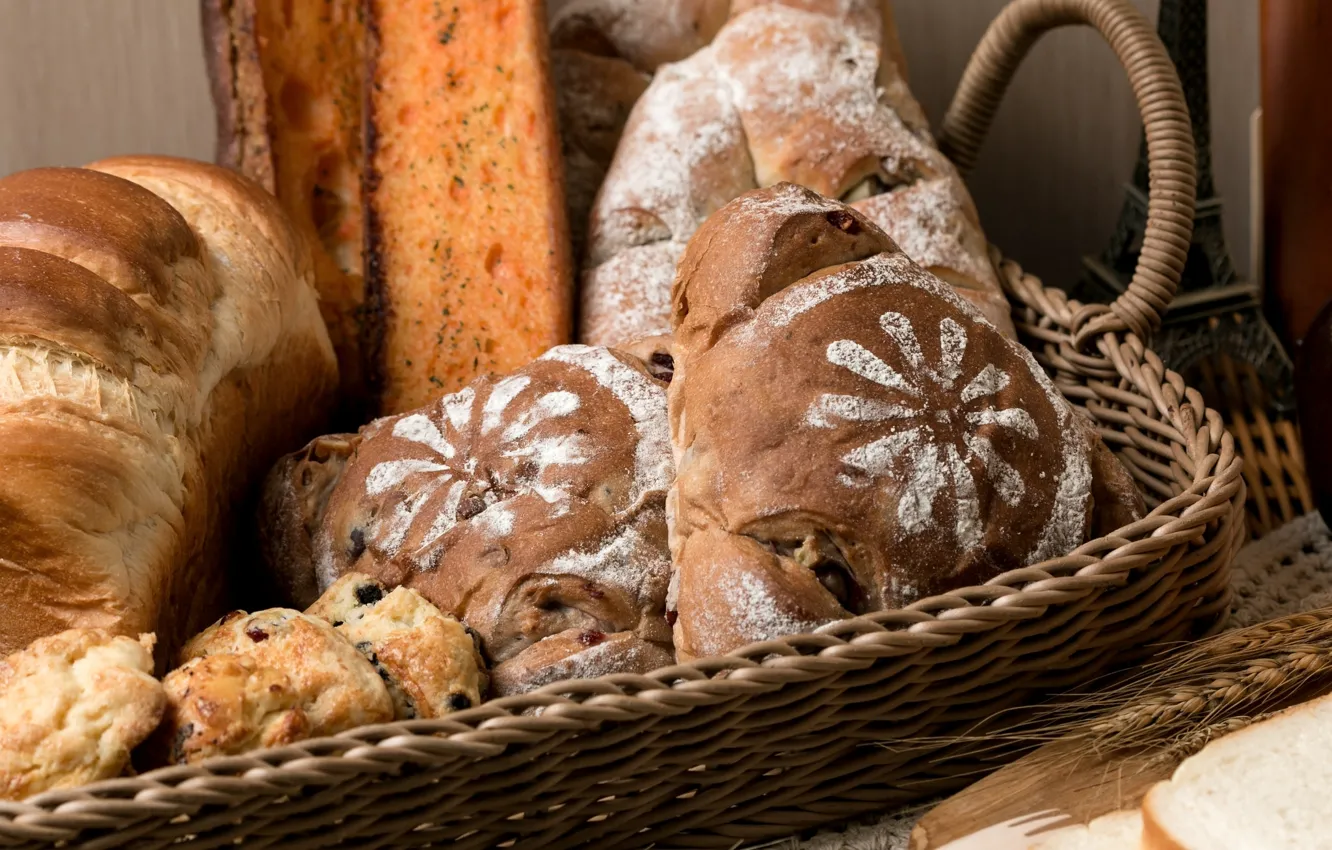 Фото обои хлеб, булочки, ассортимент