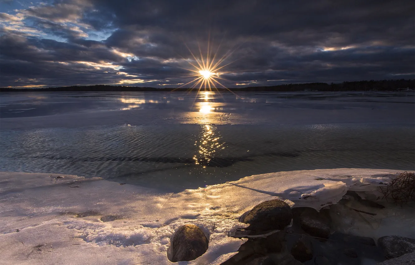 Фото обои солнце, оттепель, New Hampshire, New England, Lake Massabesic
