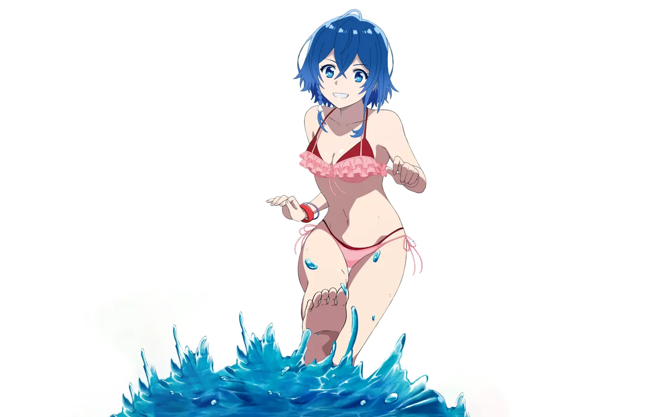 Фото обои girl, sexy, cleavage, legs, boobs, anime, water, blue eyes