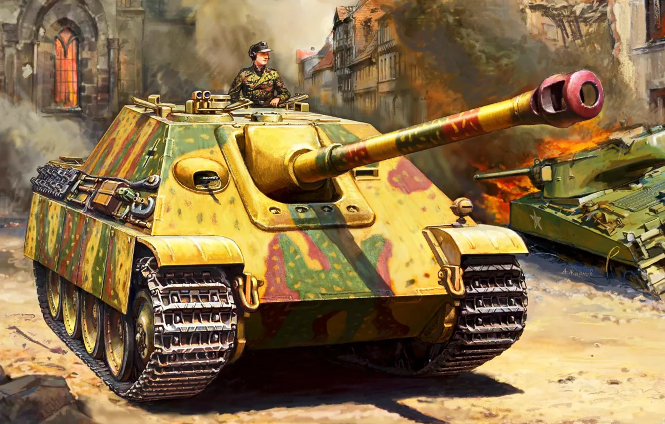 Фото обои Германия, Живопись, САУ, Jagdpanther, Вторая Мировая война, WW2, класса истребителей танков