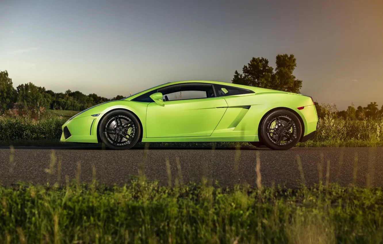 Фото обои Lamborghini, Gallardo, Green, Sun, Turbo, Supercar, LP560-4, Twin