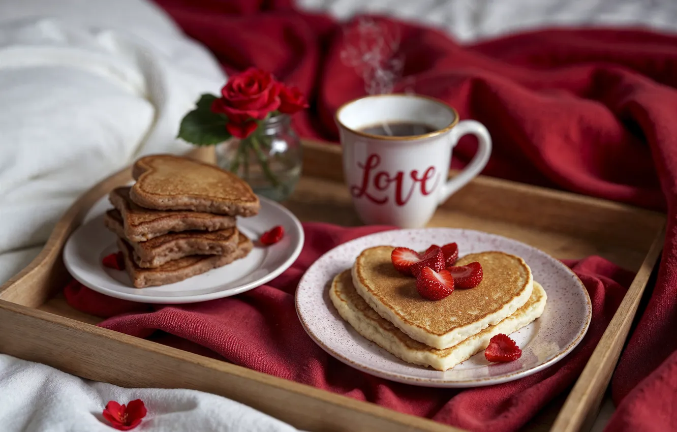 Фото обои любовь, цветы, романтика, сердце, розы, завтрак, love, happy