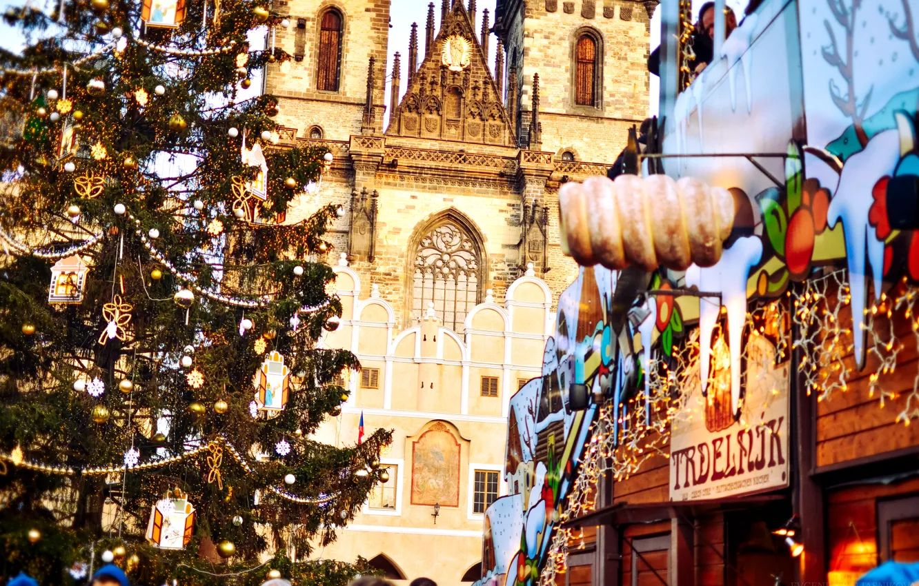 Фото обои city, город, новый год, рождество, Прага, Чехия, площадь, Christmas