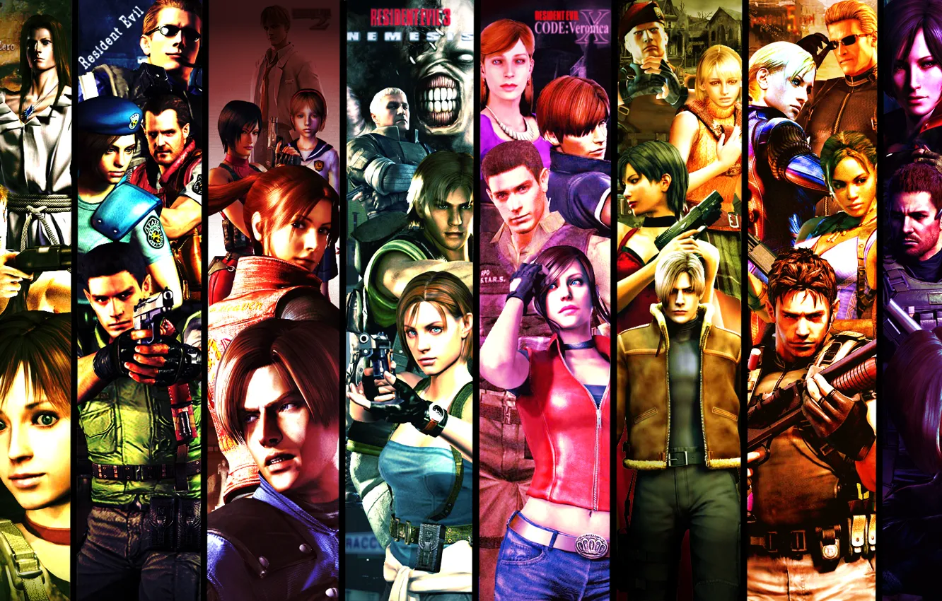 Фото обои biohazard, art, персонажи, Обитель зла, Jill Valentine, Leon Scott Kennedy, Chris Redfield, Ada Wong