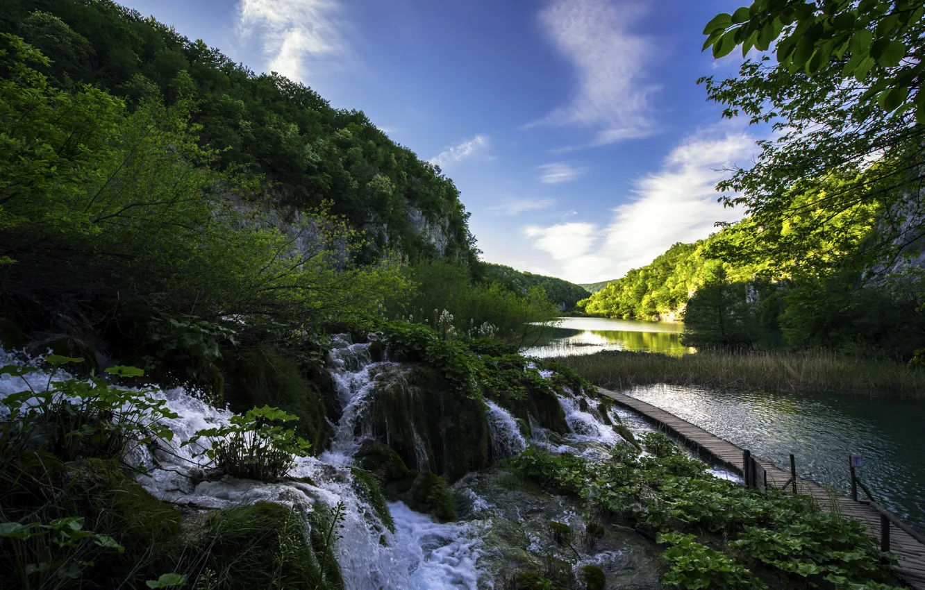 Фото обои озеро, ручей, Хорватия, Plitvice Lakes National Park