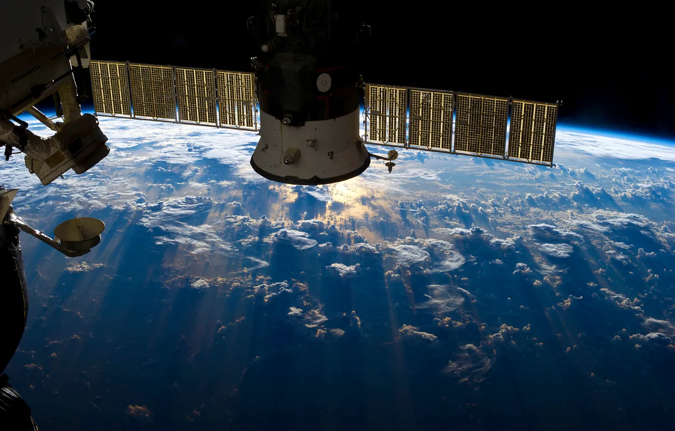 Фото обои космос, облака, океан, земля, планета, свечение, орбита, space