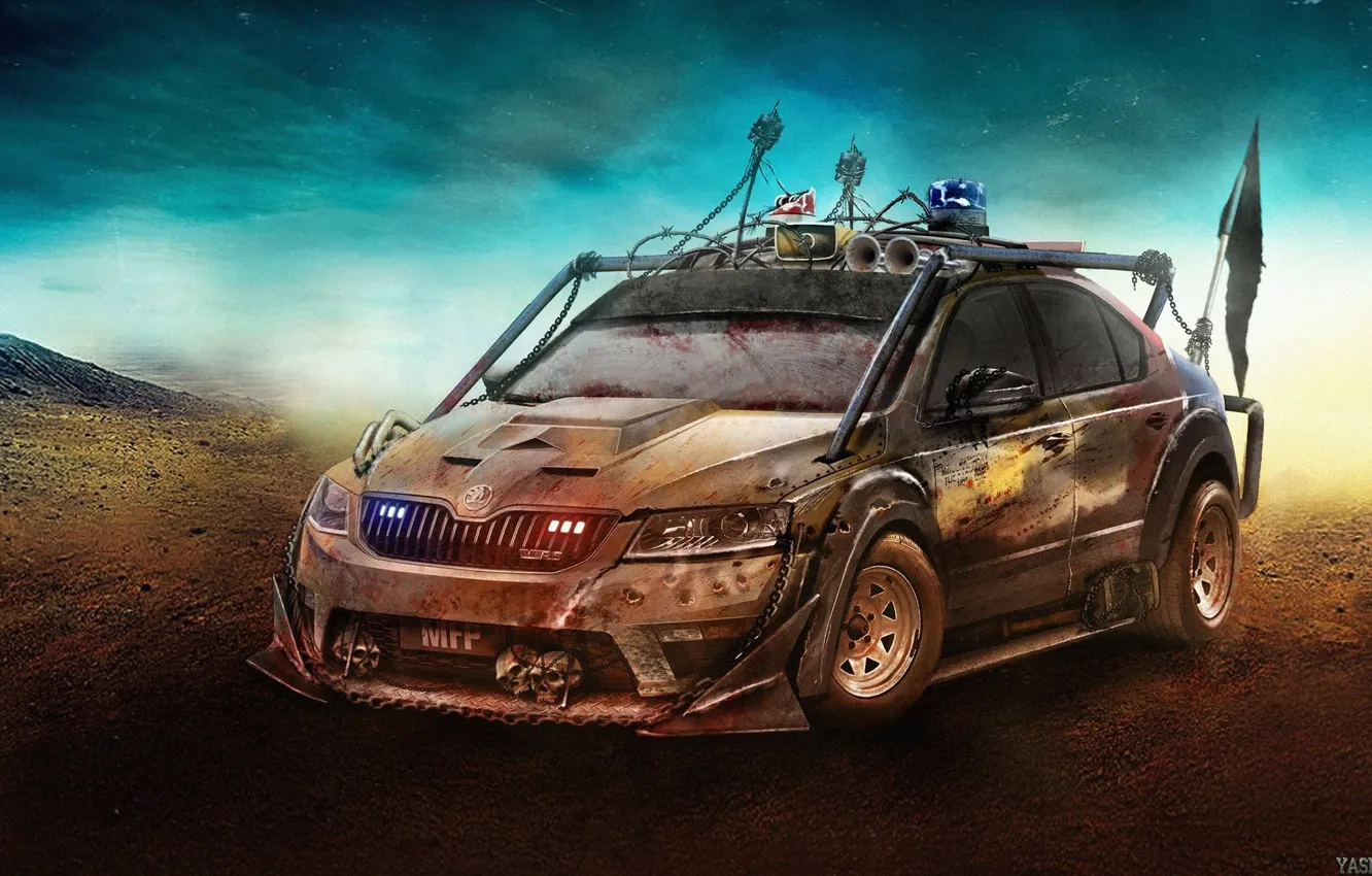 Фото обои Авто, Рисунок, Машина, Апокалипсис, Фон, Car, Броня, Автомобиль