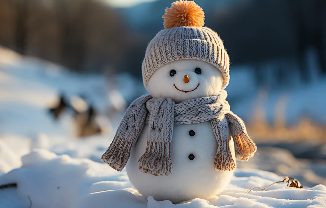 Фото обои зима, снег, Рождество, Новый год, снеговик, Christmas, winter, snow