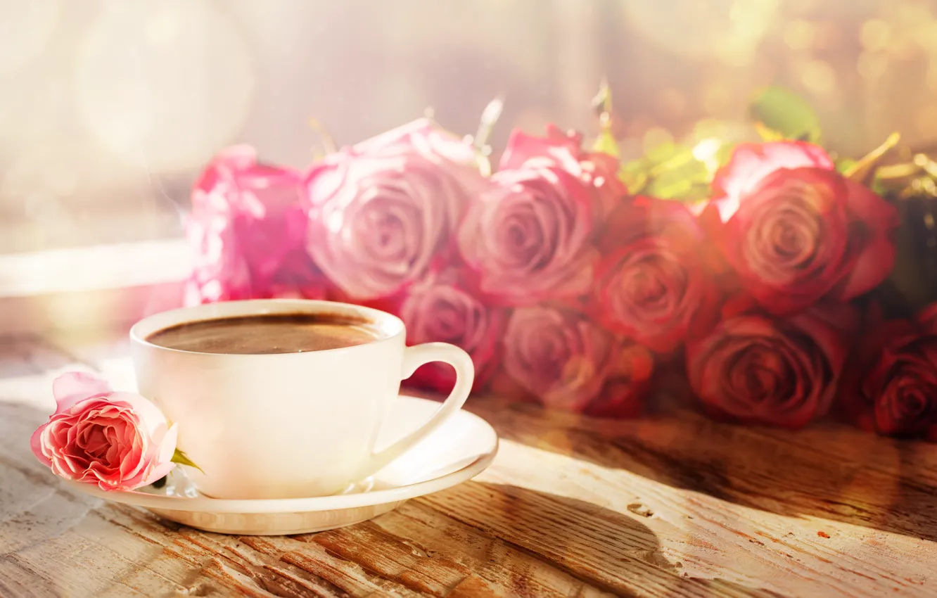 Фото обои фон, розы, букет, coffe, roses, Colnihko