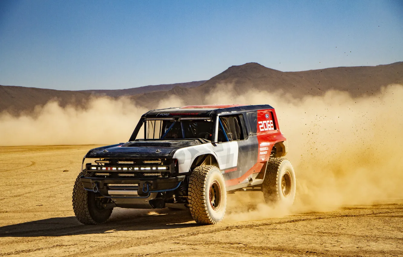 Фото обои песок, движение, Ford, пыль, 2019, Bronco R Race Prototype