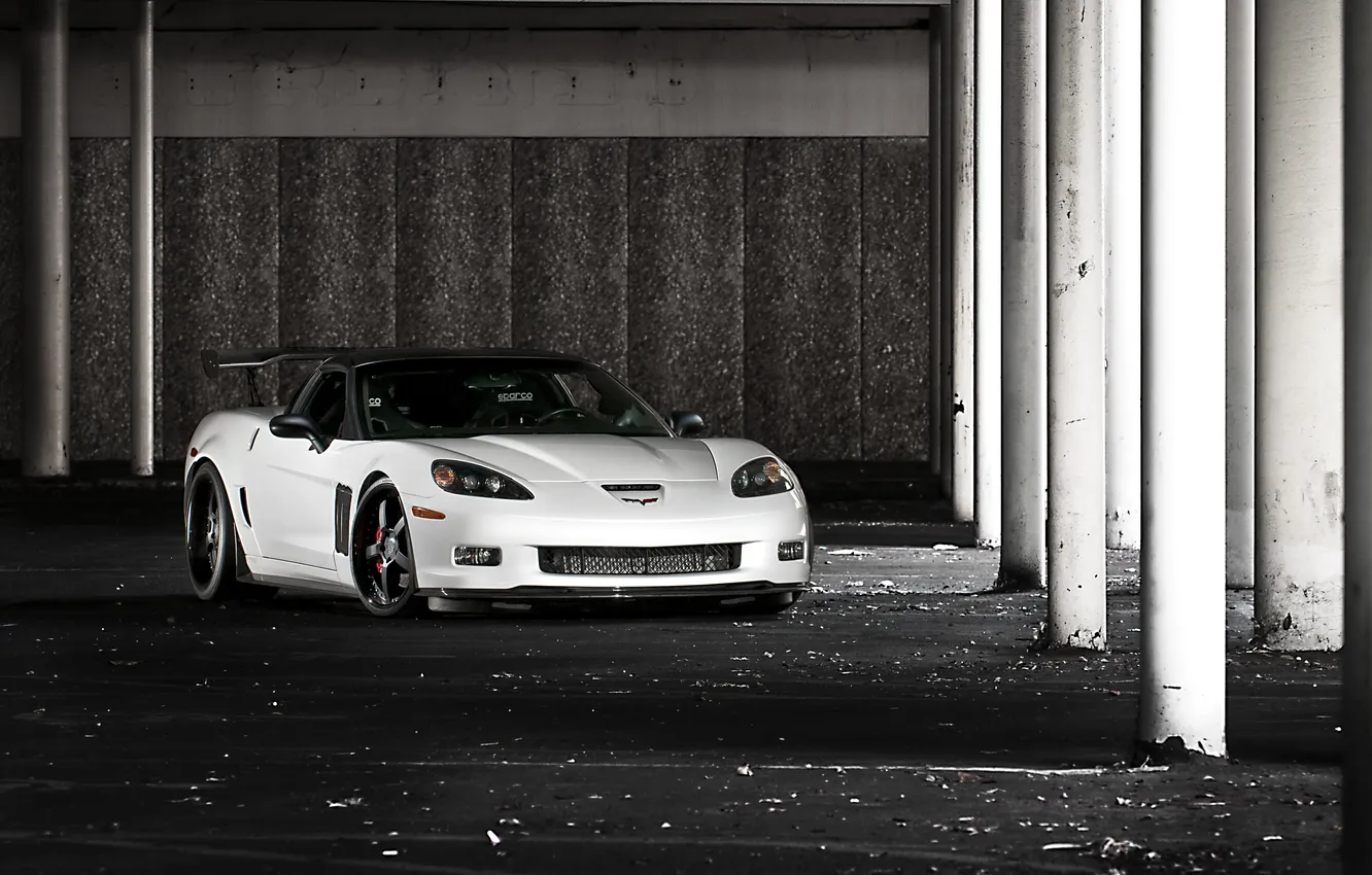 Фото обои белый, Z06, Corvette, Chevrolet, white, шевроле, корвет