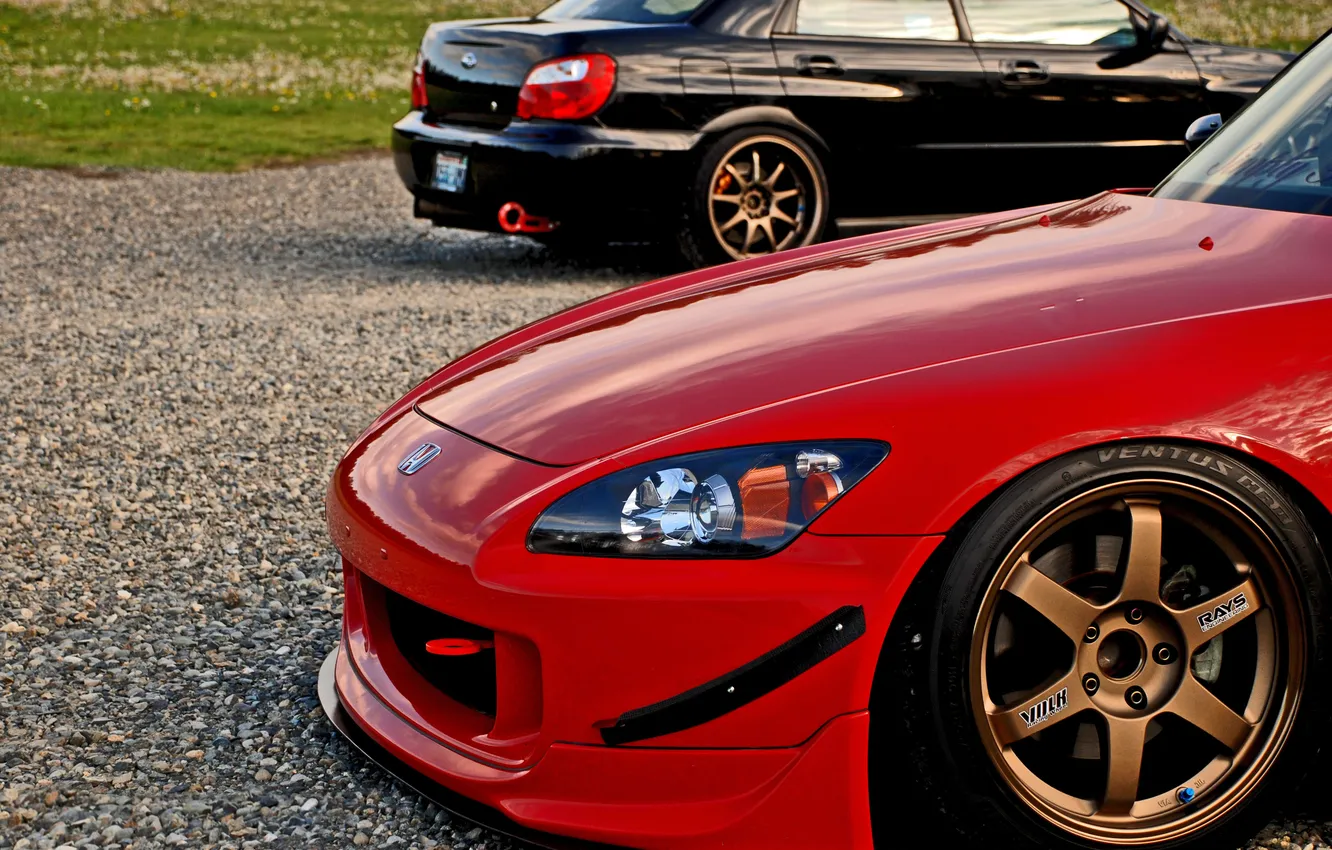 Фото обои Subaru, Impreza, чёрная, red, Honda, black, красная, хонда