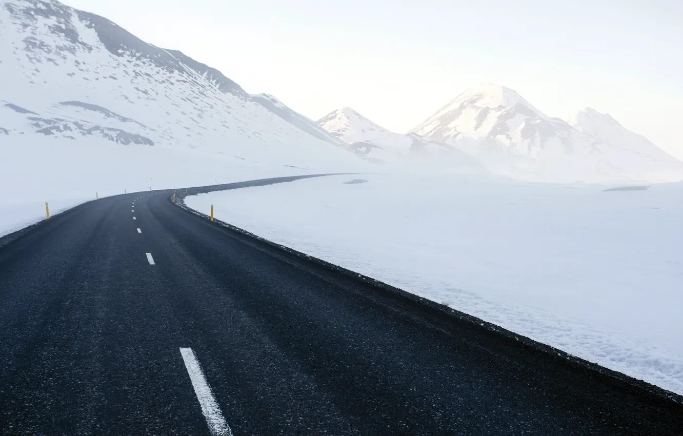 Фото обои дорога, снег, горы