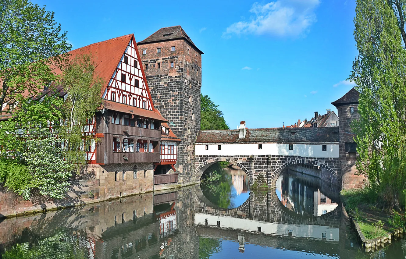Фото обои мост, Германия, Бавария, канал, архитектура, bridge, Germany, Bavaria
