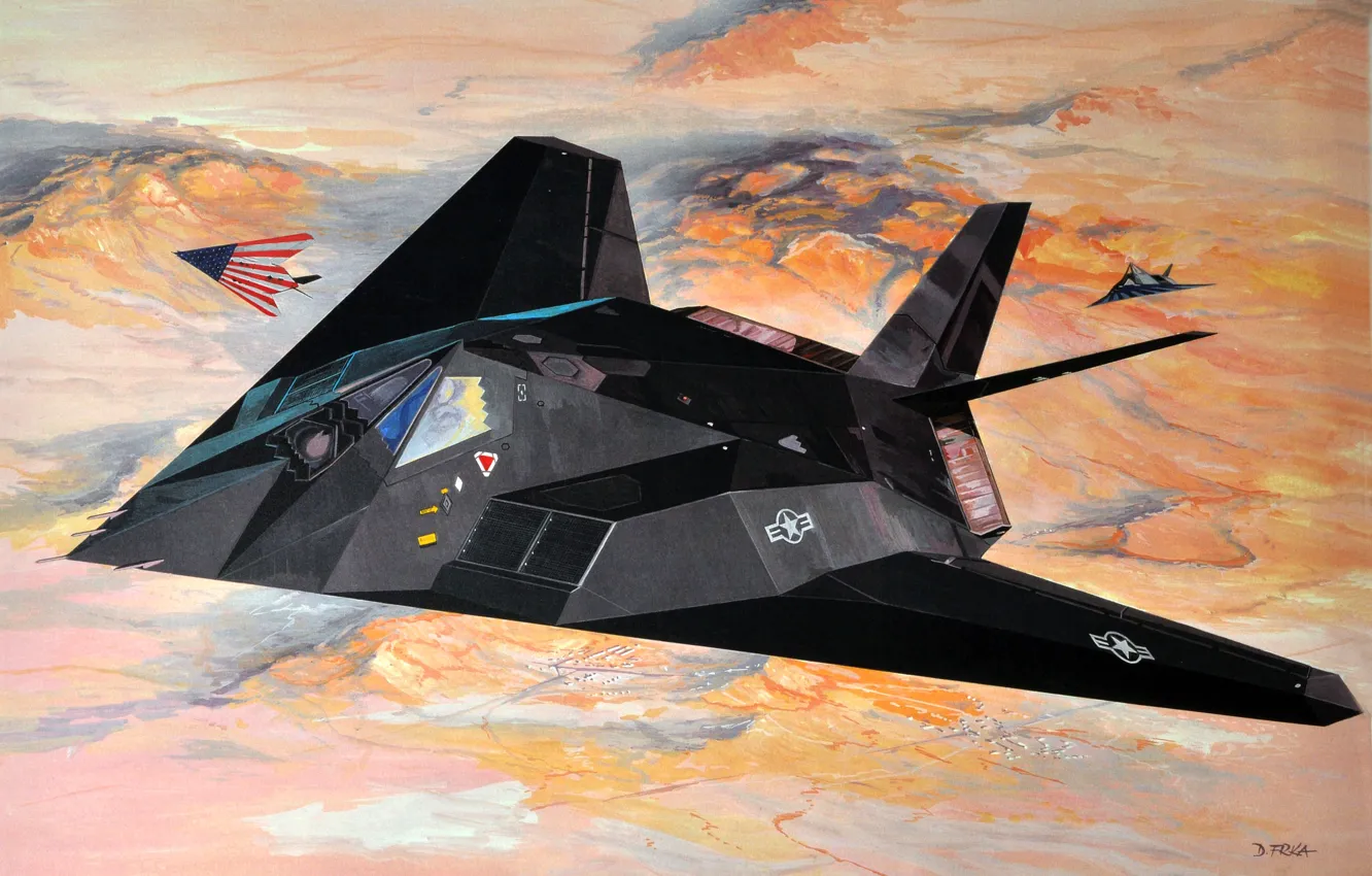 Фото обои USAF, дозвуковой тактический, F-117 Nighthawk, малозаметный ударный истребитель