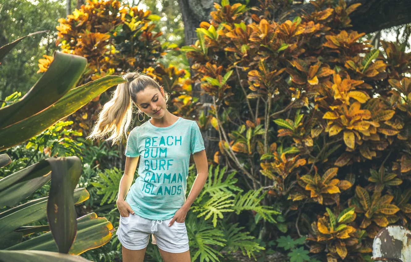 Фото обои Girl, Jungle, Blonde, Tropics, Sight