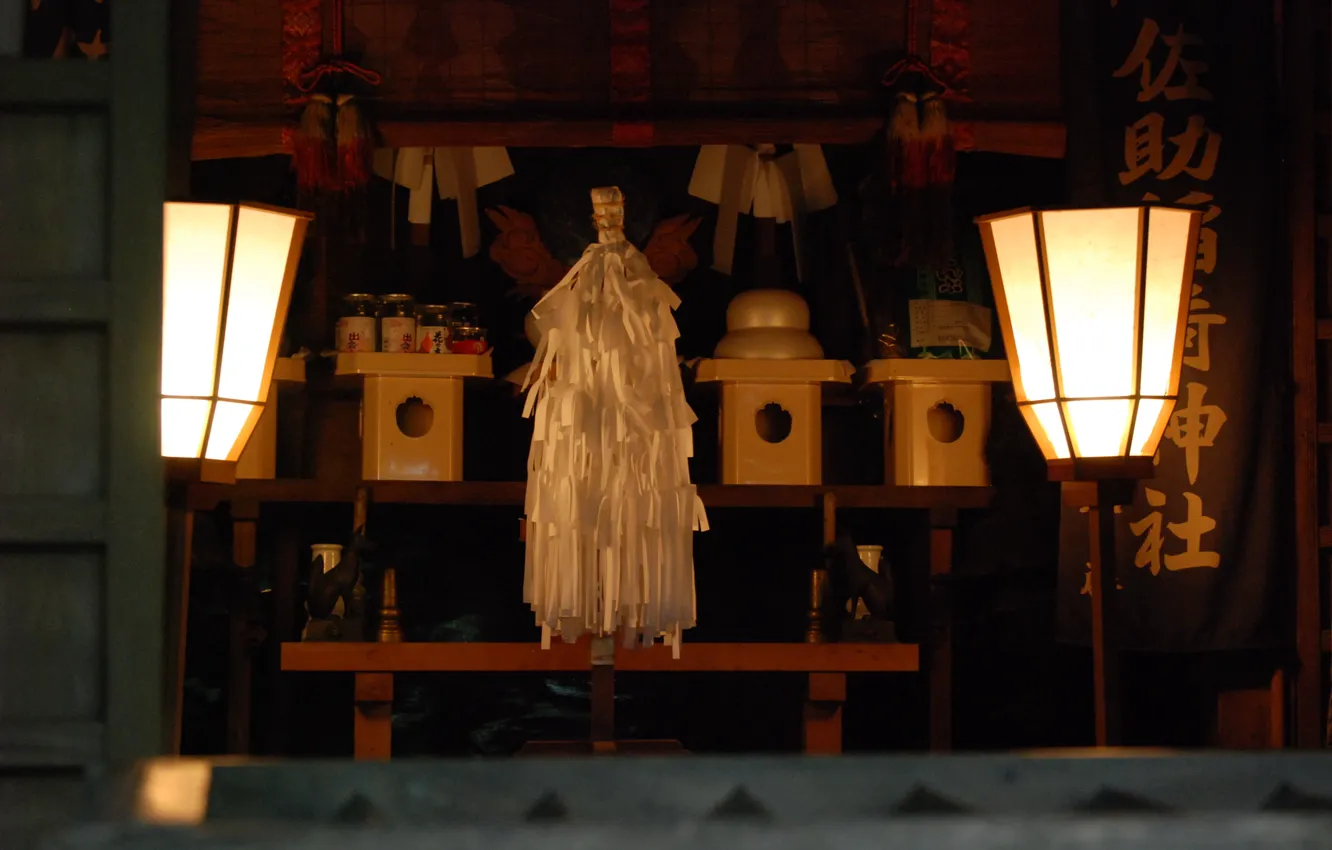 Фото обои Япония, фонари, храм, Japan, алтарь