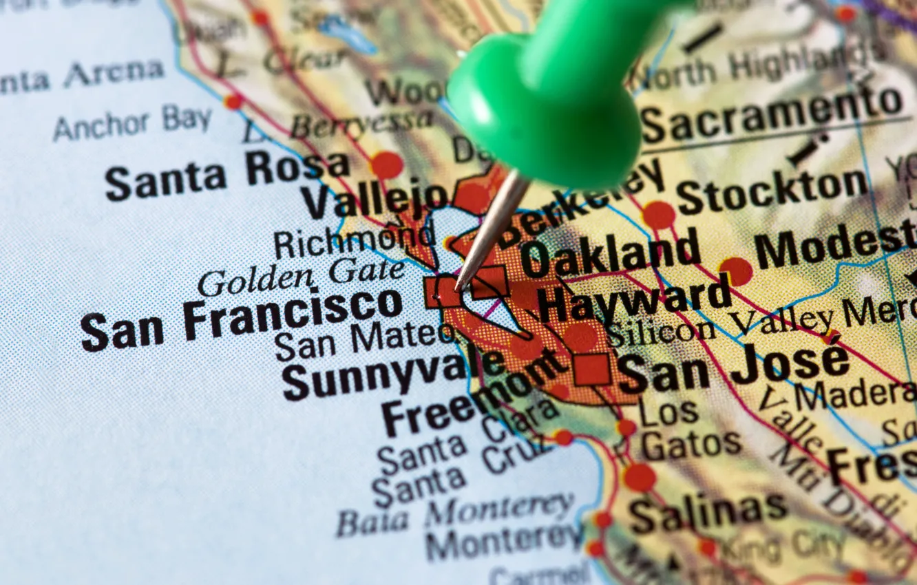 Фото обои city, San Francisco, map, tack