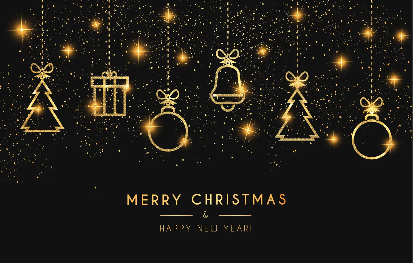 Фото обои украшения, золото, елка, Рождество, dark, Новый год, golden, christmas
