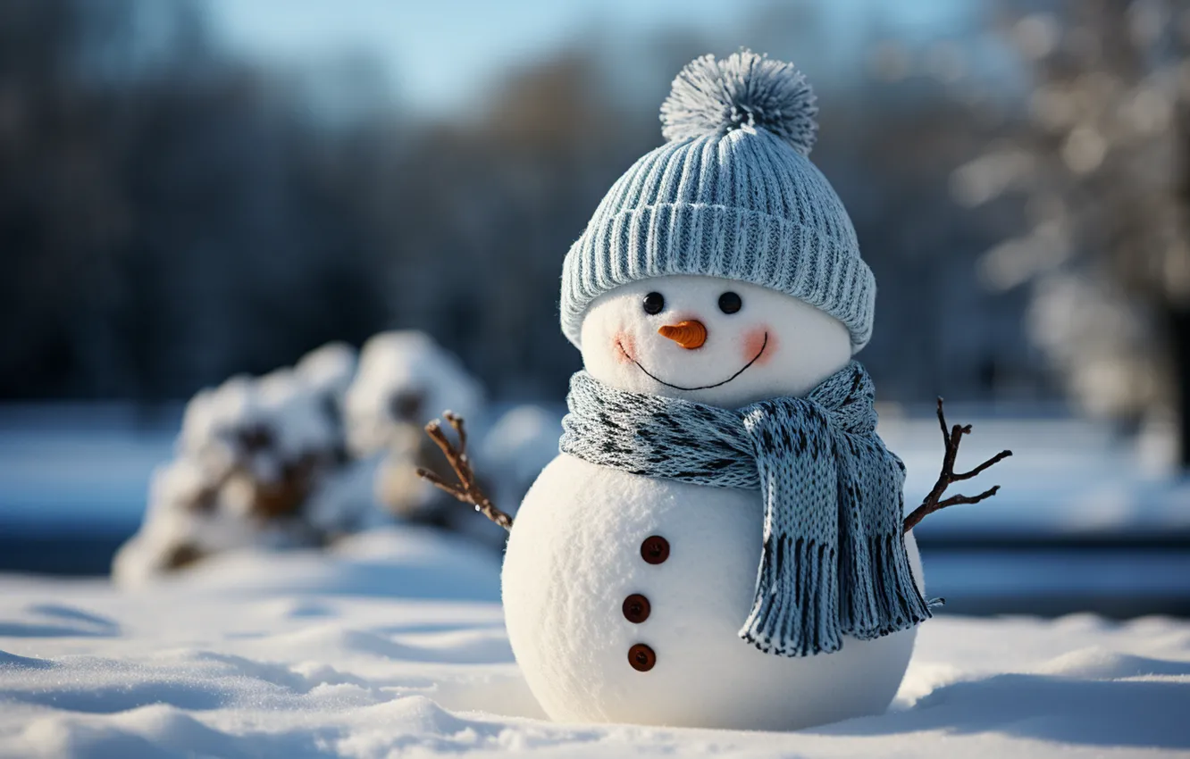 Фото обои зима, снег, Новый Год, Рождество, снеговик, happy, Christmas, winter