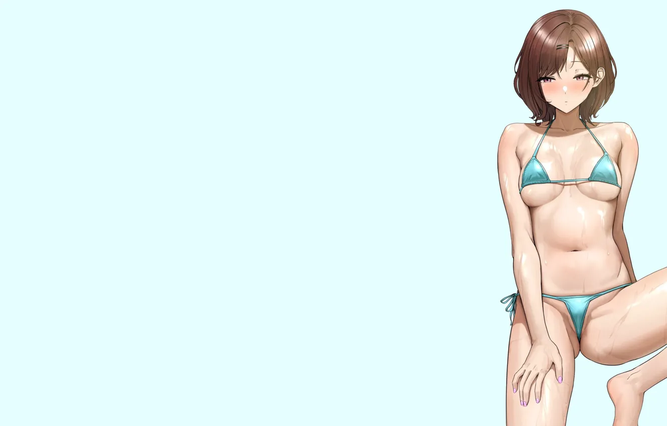 Фото обои girl, sexy, Bikini, pretty, spread, shirt hair