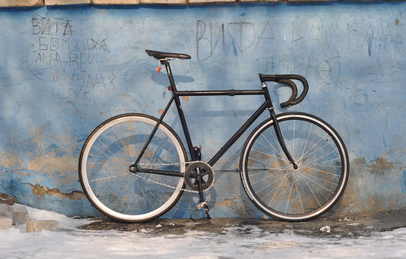 Фото обои велосипед, стена, улица, bicycle, bike, фикс, fixedgear, fixed