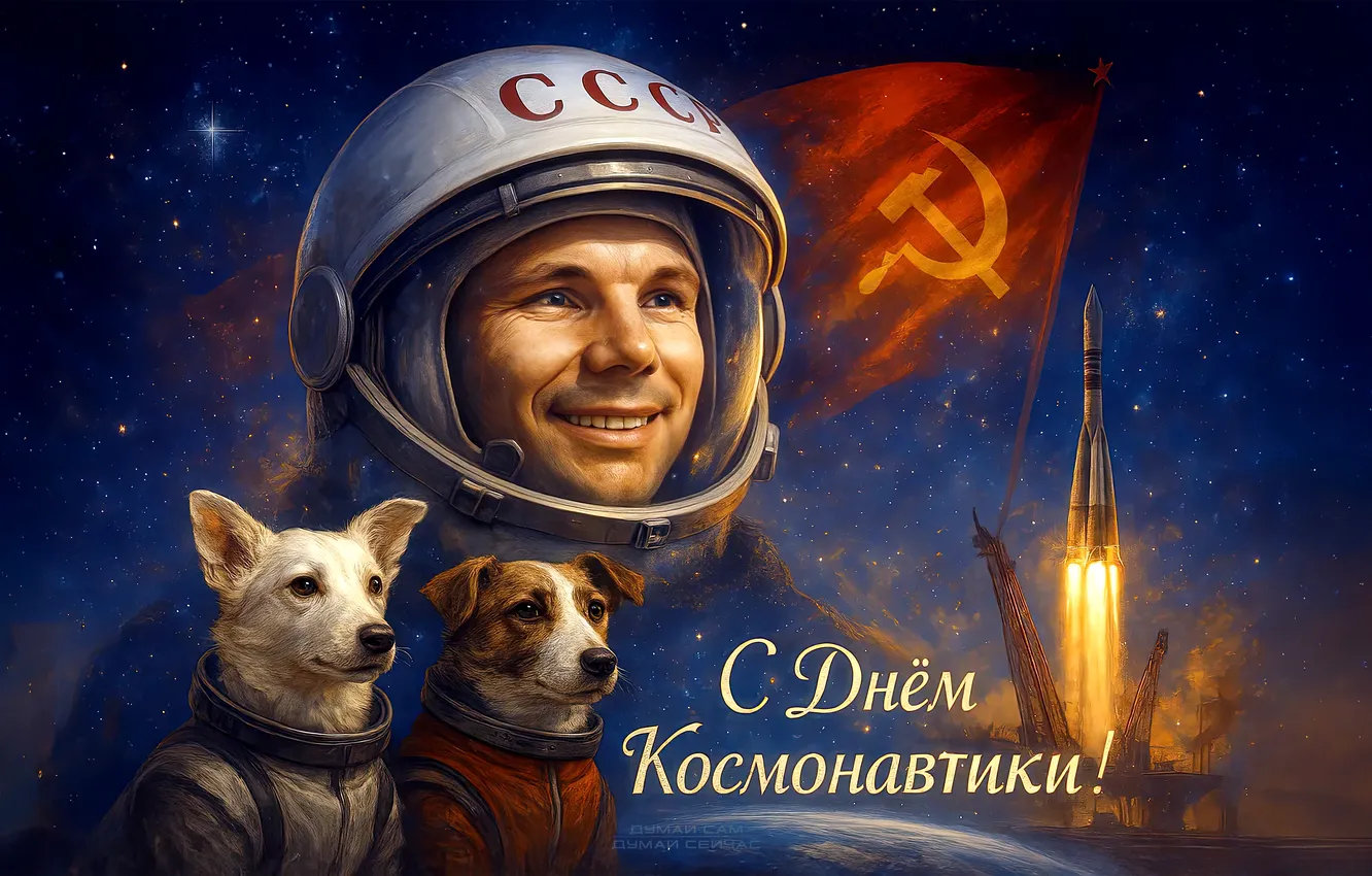 Фото обои космос, Стрелка, Герой, СССР, Белка, Ракета, коммунизм, Гагарин