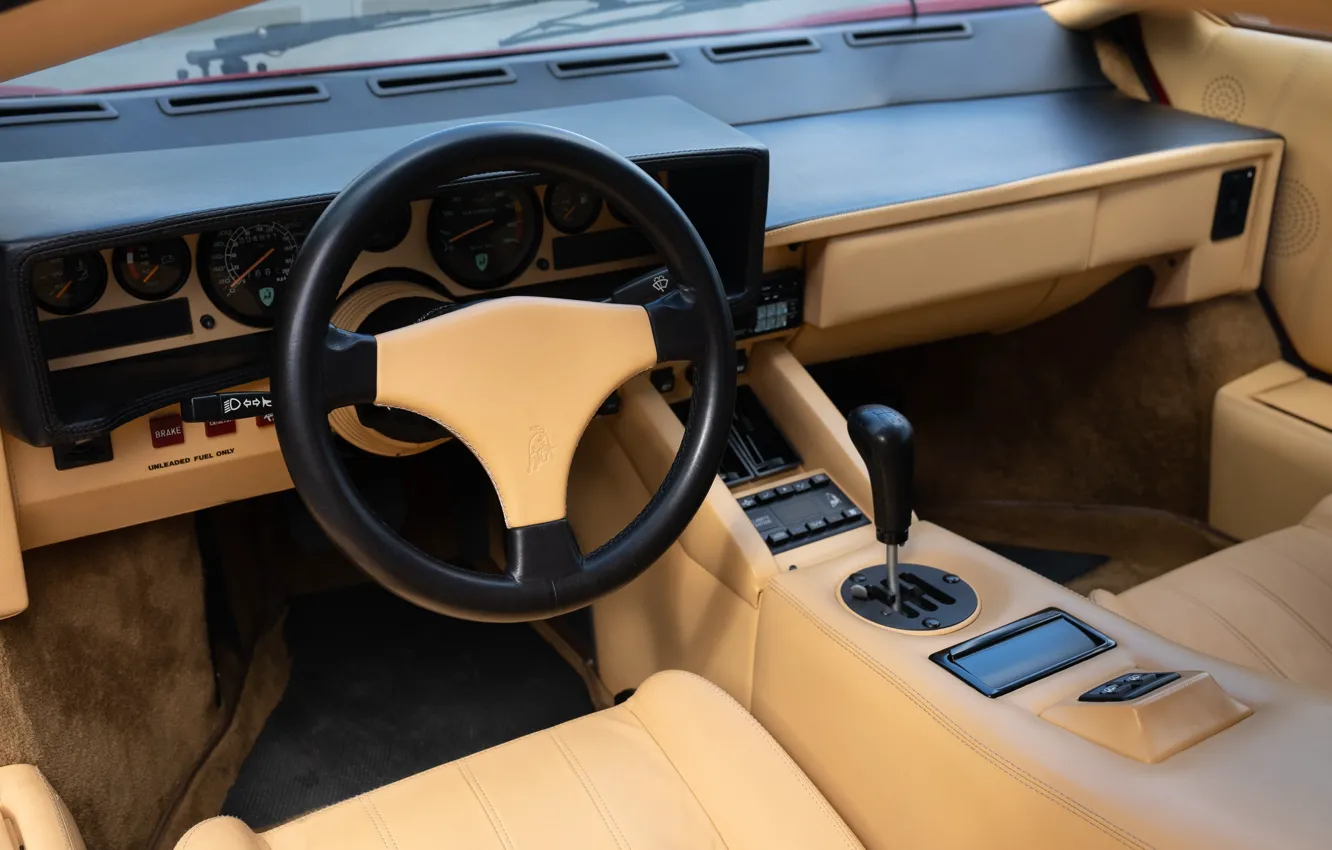 Фото обои Lamborghini, Countach, steering wheel, car interior, Lamborghini Countach 25th Anniversary