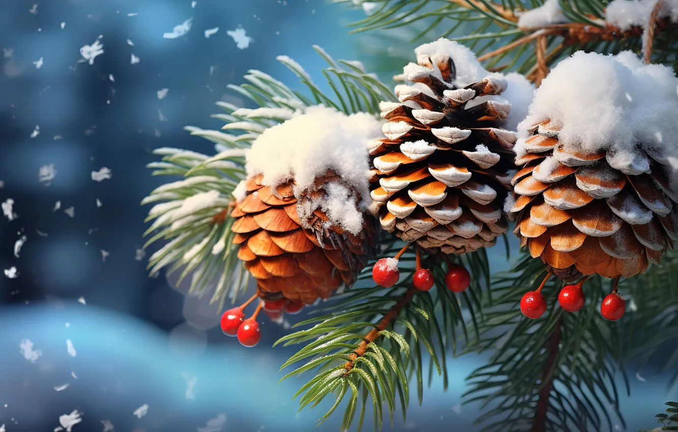 Фото обои зима, снег, украшения, елка, ветка, Рождество, Новый год, Christmas