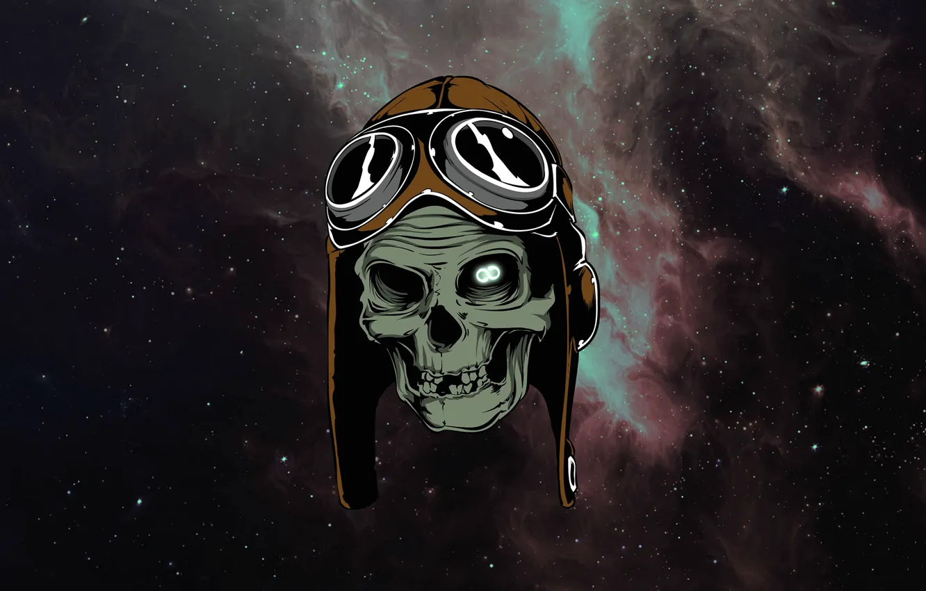 Фото обои космос, звезды, череп, очки, skull