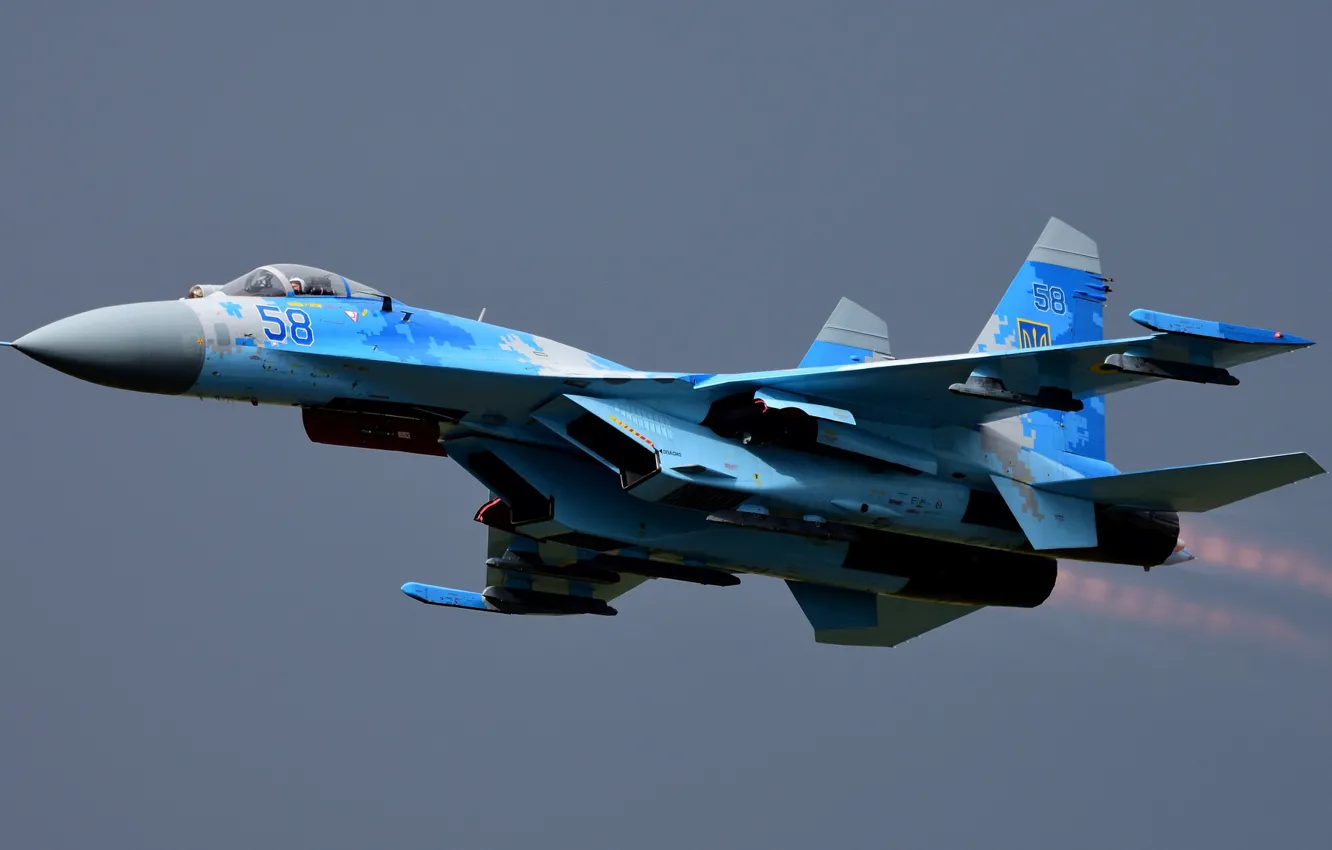 Фото обои турбины, взлёт, Су-27, боевой самолёт, Sukhoi SU-27B Flanker