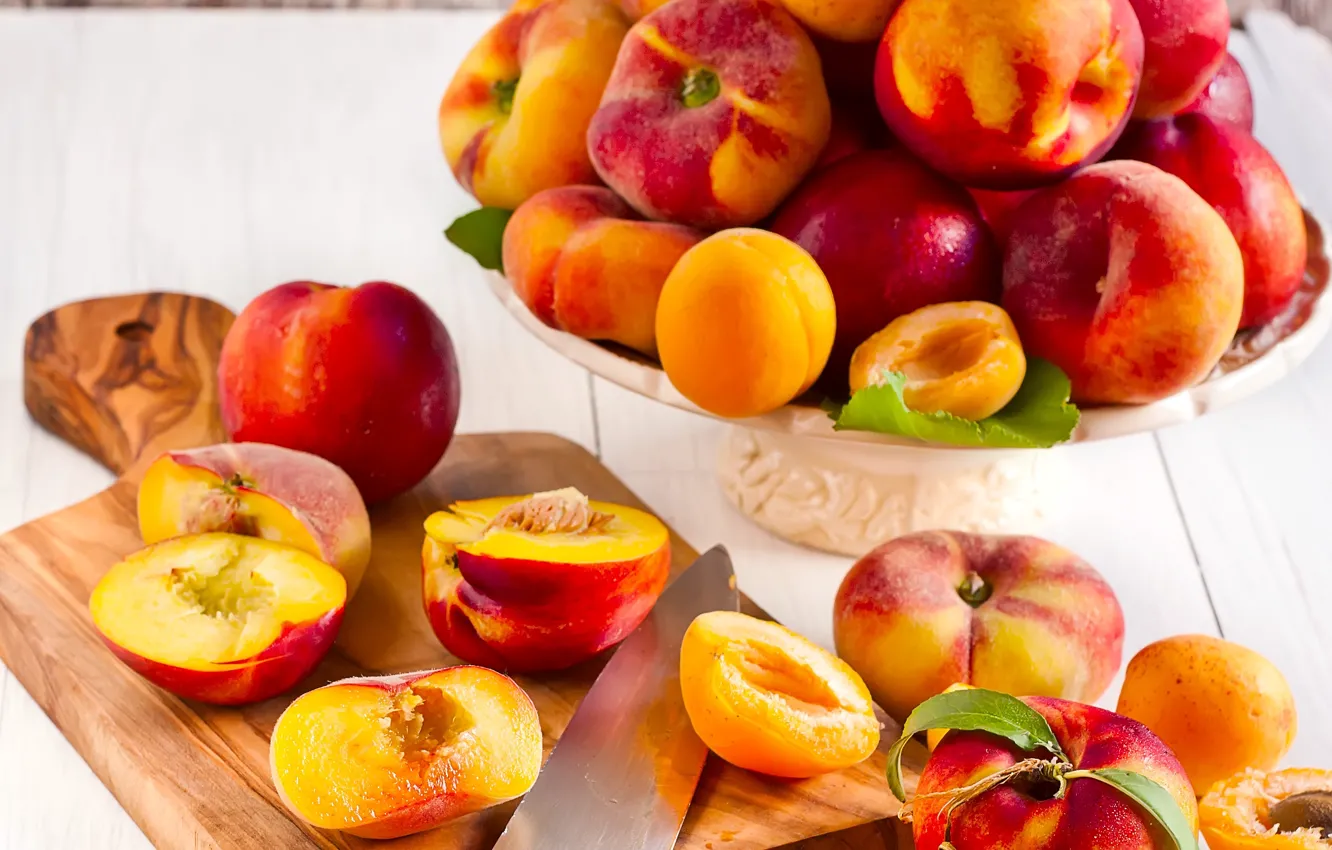 Фото обои персики, нектарины, peaches, Apricots, nectarines, Абрикосы