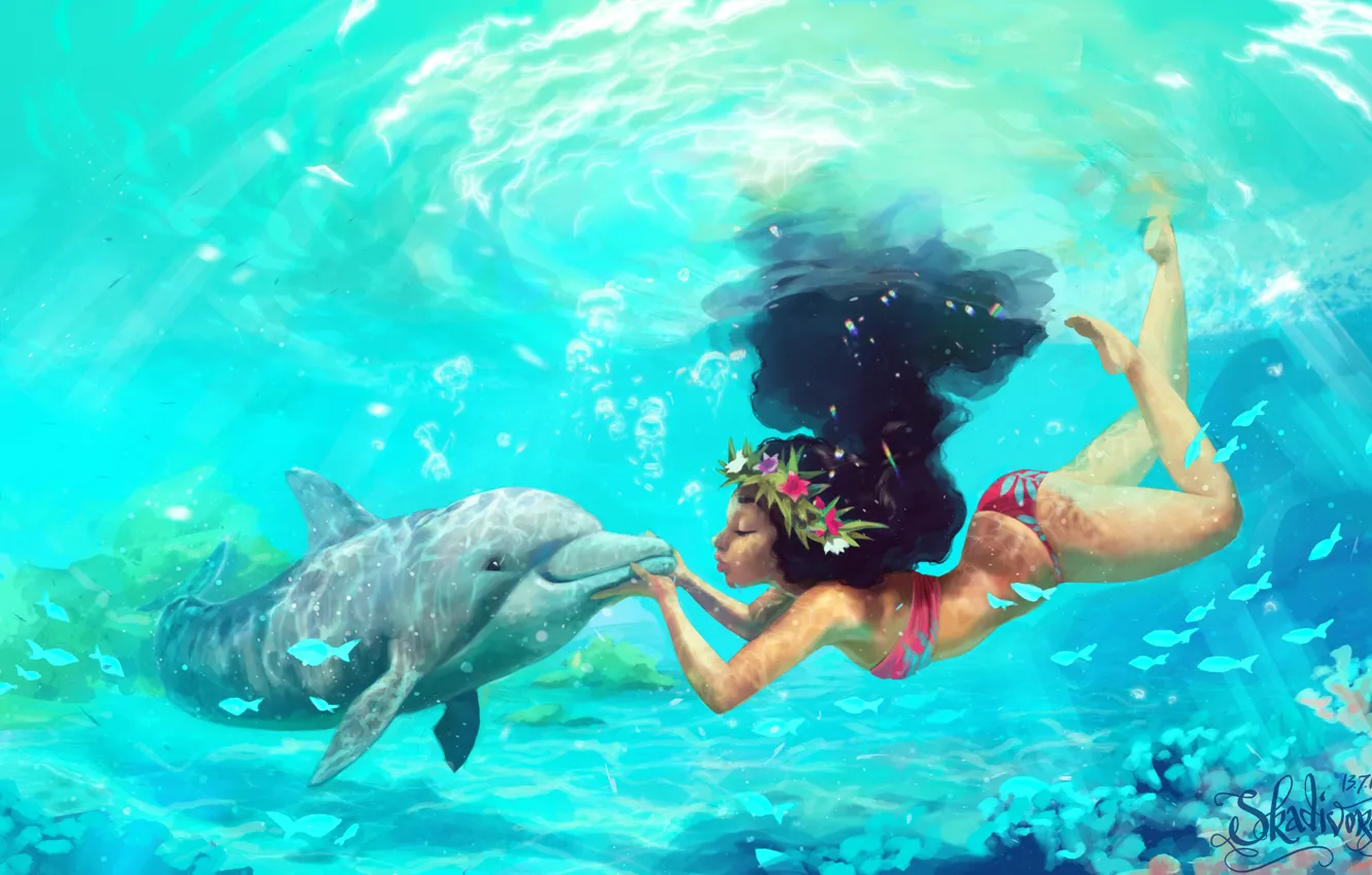 Фото обои девушка, дельфин, под водой, Moana, Moana Waialiki, by Pauline Voß