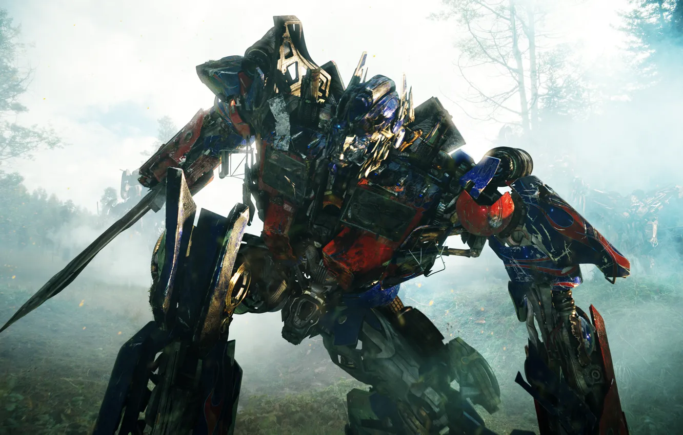 Фото обои лес, фантастика, робот, Трансформеры, битва, the movie, Месть падших, Transformers 2