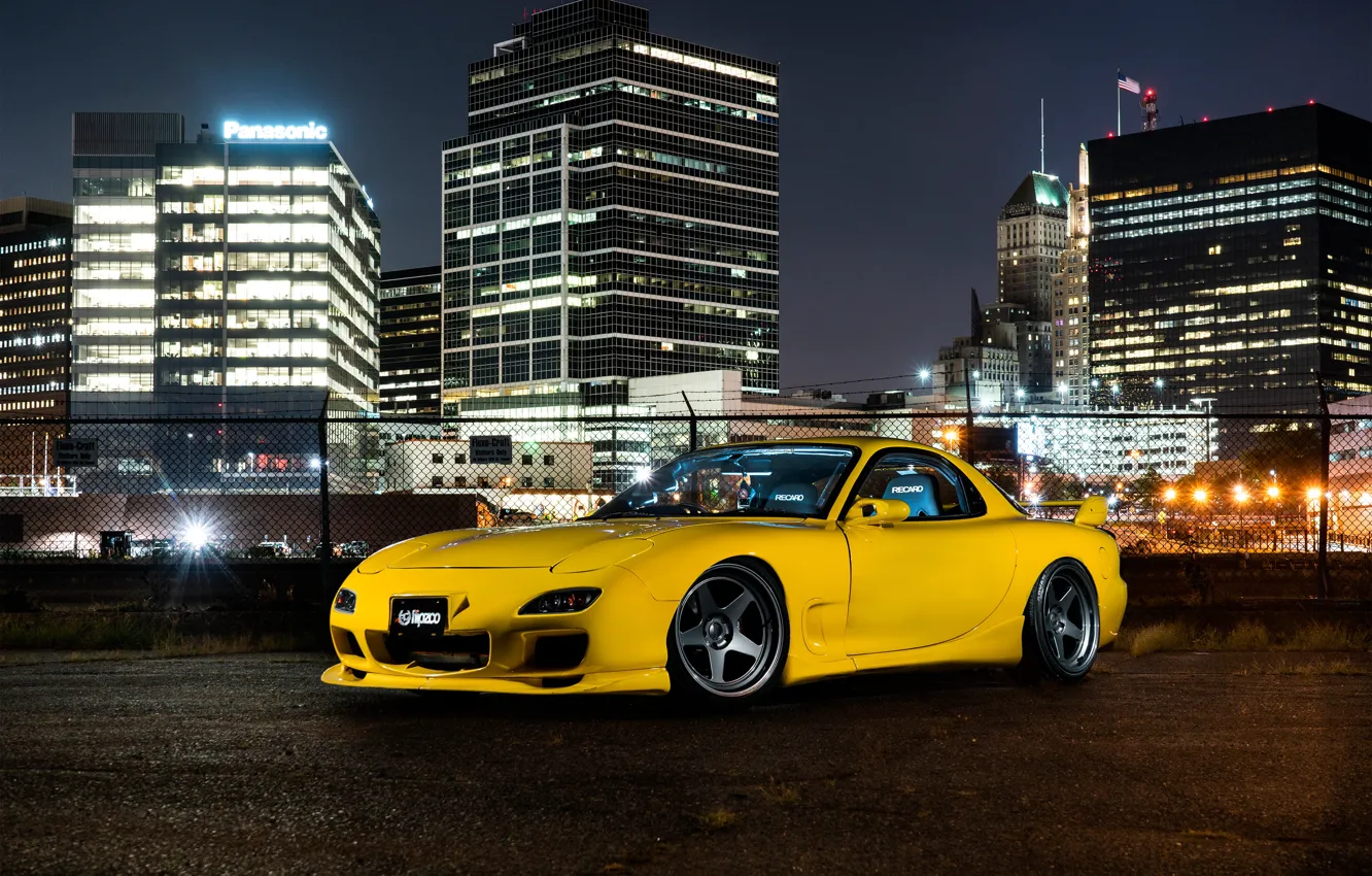 Фото обои Black, Yellow, RX-7, Wheels