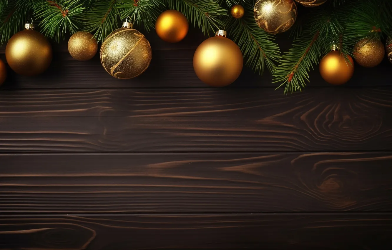 Фото обои украшения, фон, шары, елка, Рождество, Новый год, golden, Christmas
