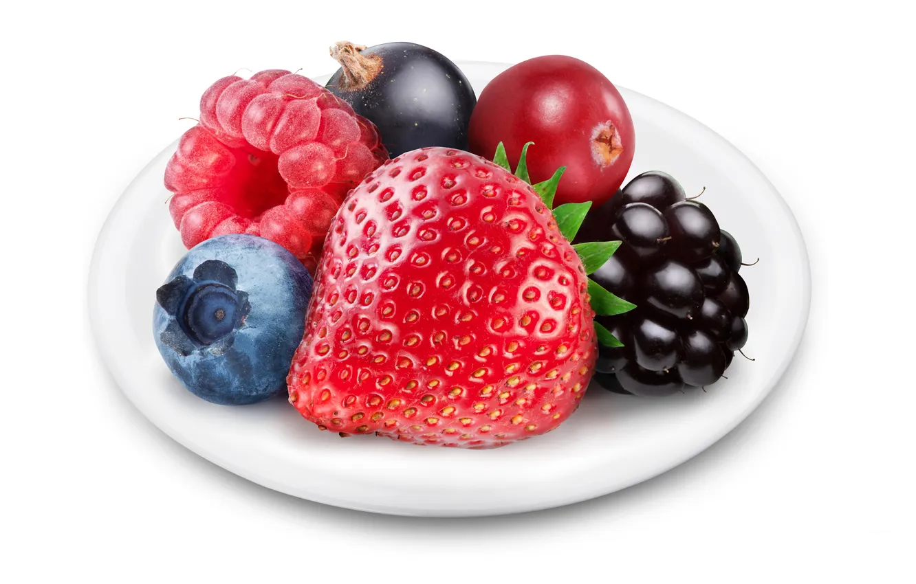 Фото обои ягоды, черника, клубника, тарелка, ежевика