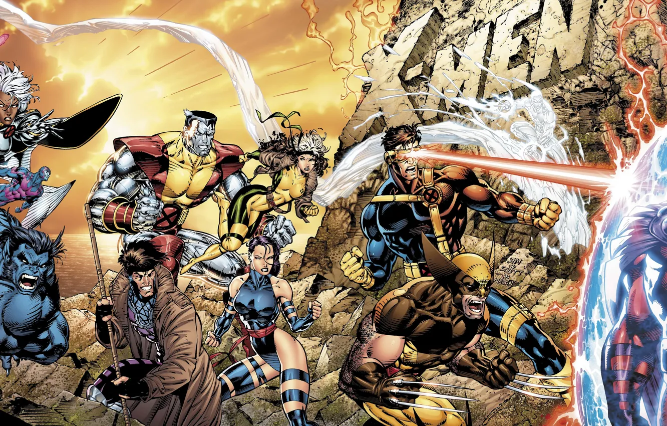 Фото обои Wolverine, Marvel, Magneto, Beast, Colossus, Люди Икс
